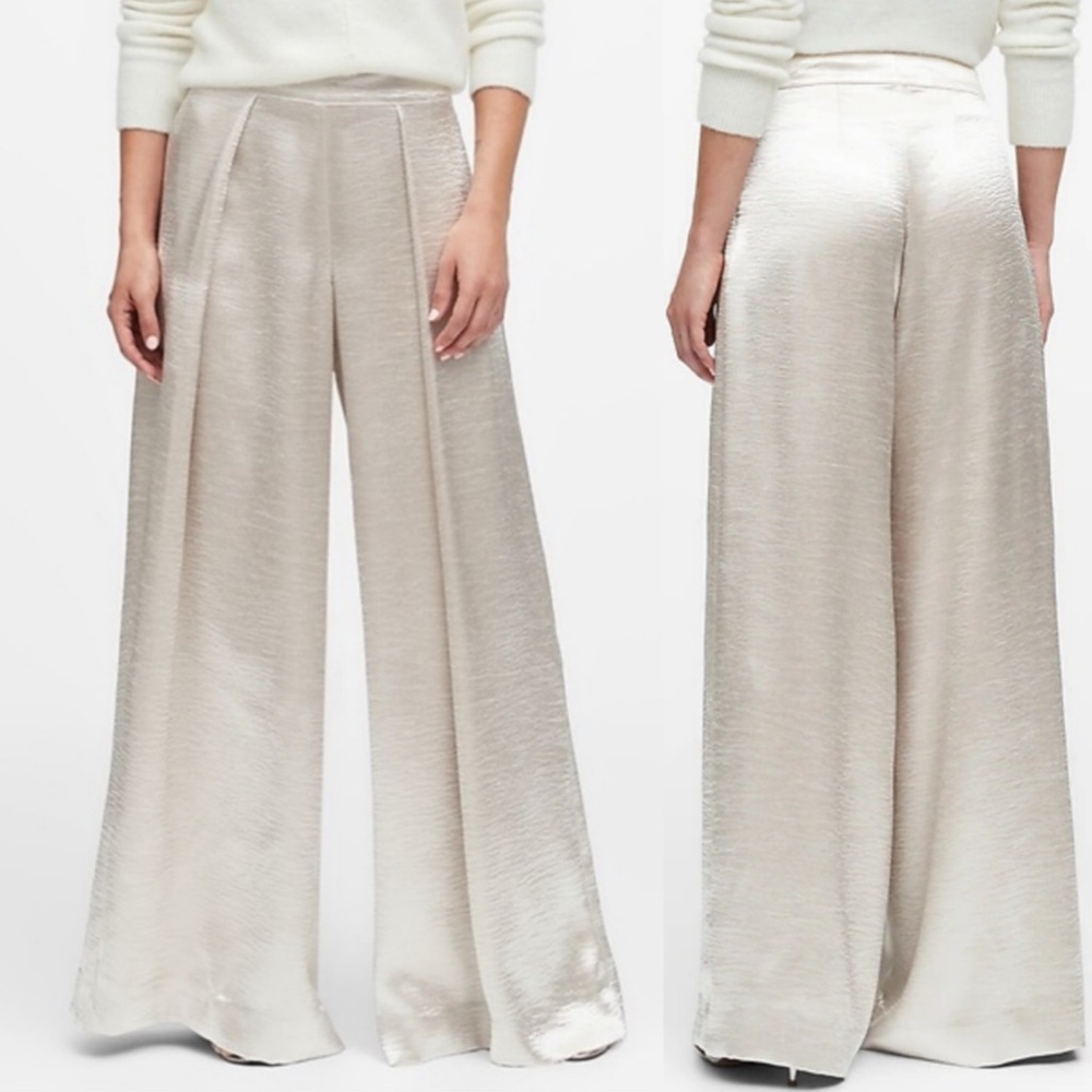 Banana Republic Satin Cream Wide Leg Trousers